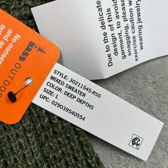 Bass Outdoor Deep Depths Green Mixed Sweater With Chest Pocket NWT 6377 - Picture 4 of 9